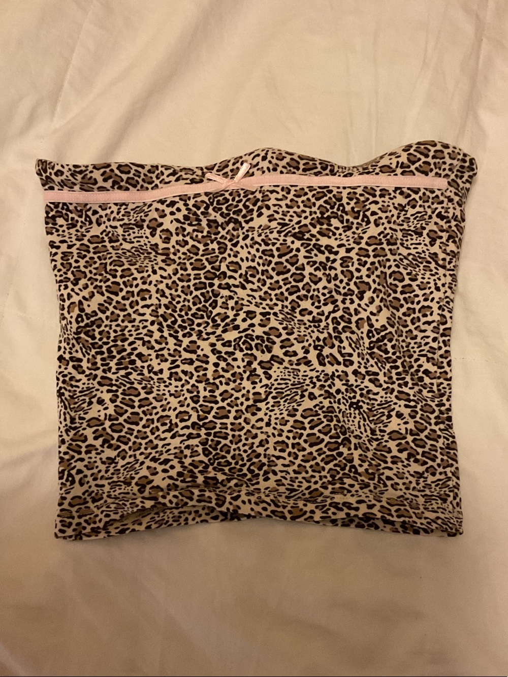 Leopard Print Strapless Tube Top with Pink Trim